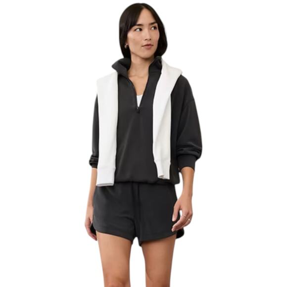 Athleta Seasoft 1/4 Zip Bubble Hem Sweatshirt Black Size Medium - Picture 8 of 11